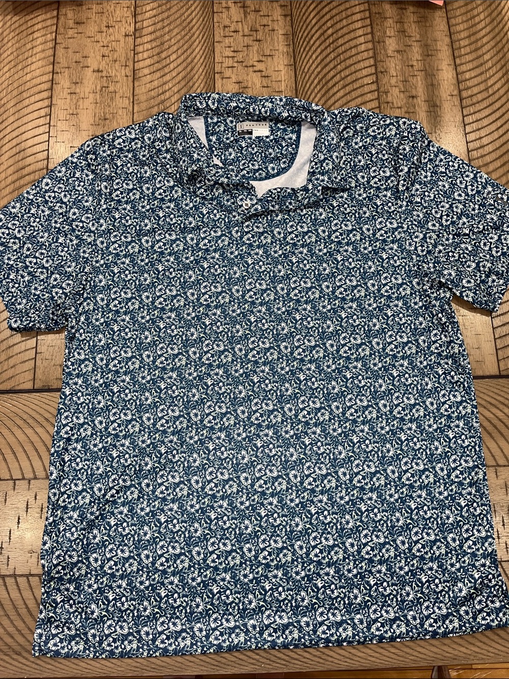 PGA Tour XL Men's Blue Floral Short-Sleeve Polo Shirt